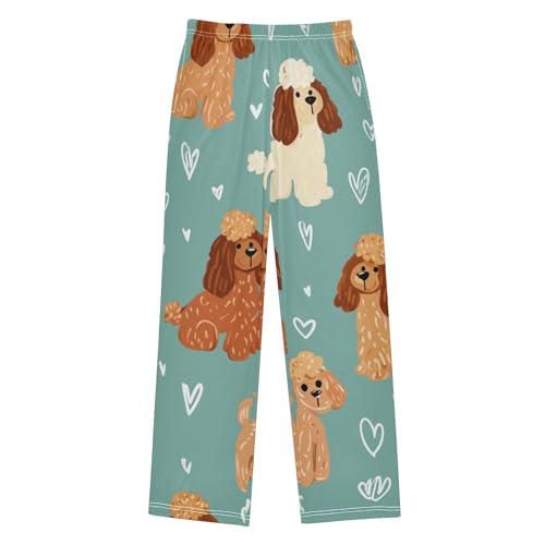 Poodle Love Heart Boys Long Pants Soft Trousers Elastic Waist Kids Lounge Bottoms with Pockets S-XL