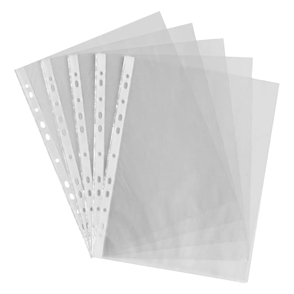M1SS Clear A4 Punched Pockets - Plastic Sleeves, Reinforced Spine, Multi-Hole for Ring Binders, Pack of 500 (80 Micron)