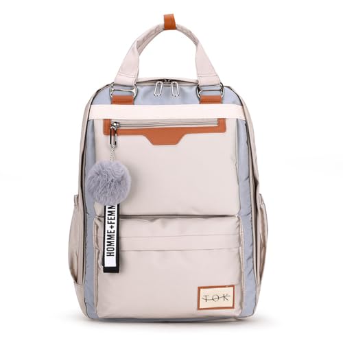 TOKSHOP Mochila Bolsa Feminina para Notebook de Até 15.6 Polegadas Viagem Escolar Faculdade (Bege)