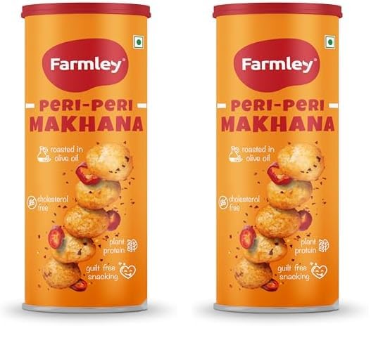 Image of Farmley Peri Peri Roasted Makhana In Olive Oil, Healthy & Crunchy Snacks 77 g (Pack of 2)