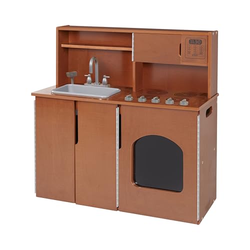 Image of Back2School Express Chef's Station Kids Pretend Play Kitchen, Wooden Playset, Dark Walnut