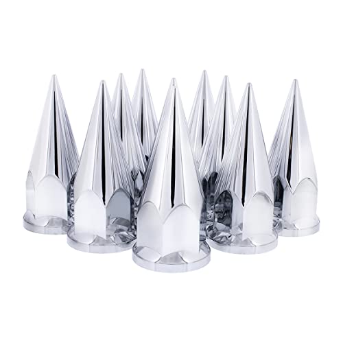 Image of United Pacific 10570 33mm x 4 7 /8 inch Chrome Plastic Super Spike Push-On Nut Covers, 33mm Push-on Lug Nut Fitting, Truck Accessories - Pack of 10