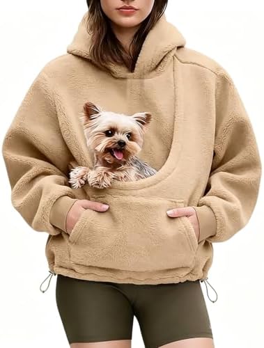 Cuddle Pouch Hoodie for Women Fleece Carrier Sweatshirt with Dog Pouch