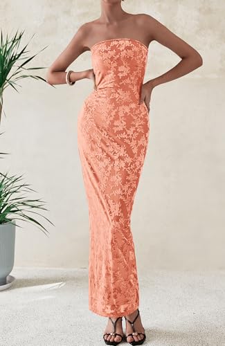 Image of BTFBM Women Spring Dresses 2025 Elegant Wedding Guest Dresses Bodycon Tube Maxi Dress Split Floral Cocktail Dress