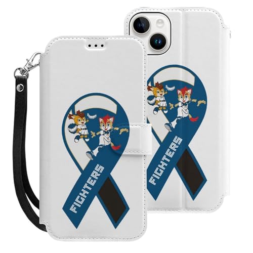 iPhone15Plus用ケース 手帳型 北海道日本ハムファイターズ 野球応援 アイフォン15Plus用ケース 財布型 スマホケース PUレザー カード収納 スタンド機能 ストラップ付き おしゃれ 応援グッズ