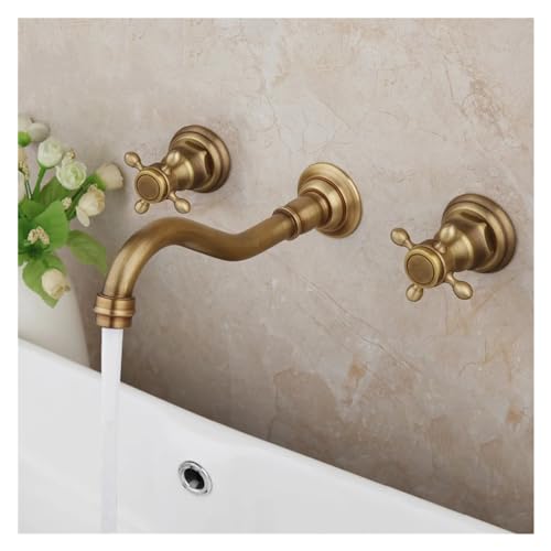 Robinet de lavabo 3 trous en laiton antique avec mitigeur double poignée