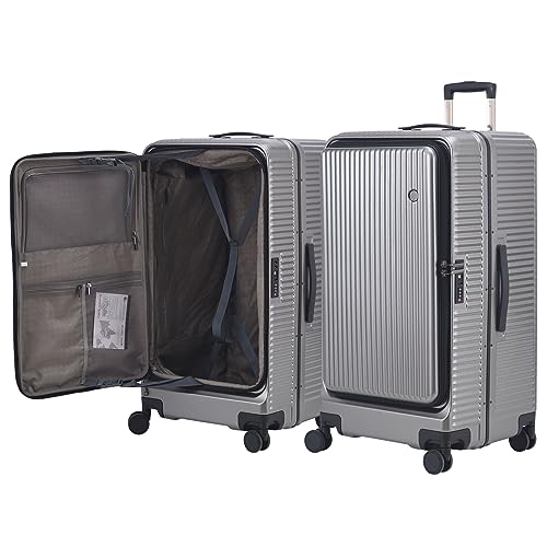 Image of Kaleenie 29 Inch Aluminum Checked Luggage with Side Opening Zipper, 40 * 37 * 77cm, 113L, Lightweight Hardshell ABS+PC Suitcase with TSA Lock, 360 Universal Wheels, Dark Gray