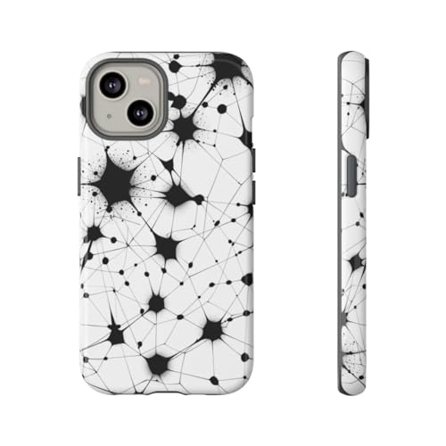 Coque iPhone 14 rigide brillante motif réseau abstrait noir et blanc protection antichoc