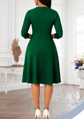 Image of Casual Dresses for Women Midi Church A-Line Fit and Flare Dress Crewneck 3 /4 Sleeve Party Dress