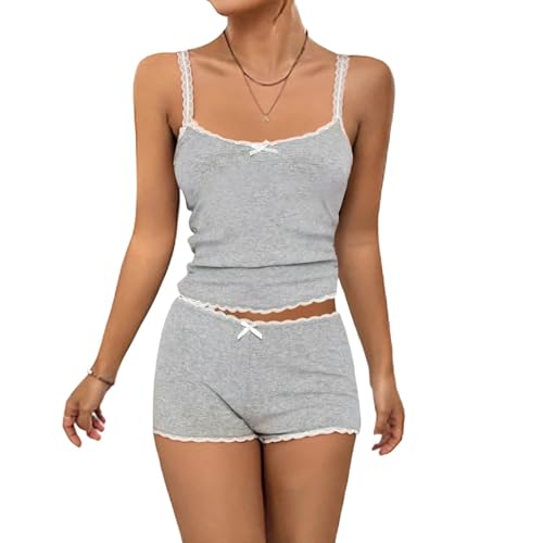 Pajama Sets for Women Fashion Solid Tank Tops Shorts Suits Casual Sleeveless Sleepwear Comfort Sexy Home Pajamas Gray