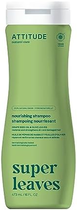 ATTITUDE Nourishing Hair Shampoo, EWG Verified, For Dry and Damaged Hair, Naturally Derived Ingredients, Vegan and Plant Based, Grapeseed Oil and Olive Leaves, 16 Fl Oz