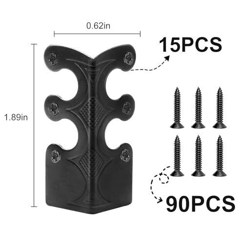 Image of 15PCS Solid Brass Skiffers Board Corner Protectors, Skirting Baseboard Corner Bracket, Vintage Metal Corner Safety Protector, Decorative Cover, Black, 15 Pack