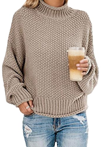 Oversized Sweaters for Women, Fall High Neck Batwing Long Sleeve Knit Tops Boho Drop Shoulder Slouchy Pullover Chunky Sweater