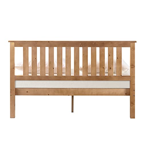 Mellow Marley 14 Inch Solid Wood Platform Bed with Paneled Headboard, Natural Pine, Full