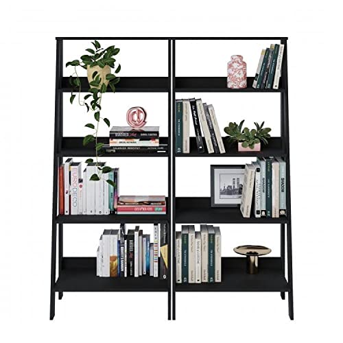 Conjunto de 2 Estantes para Livros Escada Biblioteca 140x61cm 4 Prateleiras Tok Yescasa Preto Fosco