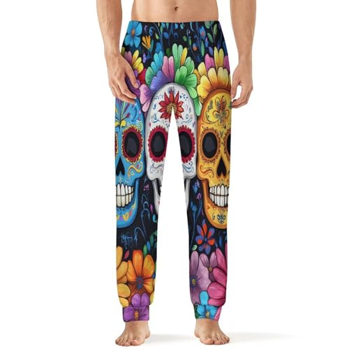 Day of The Dead Skull Flower Men's Pajamas Pants Lightweight Sleep Lounge Pant Pjs Bottoms Casual Sleepwear