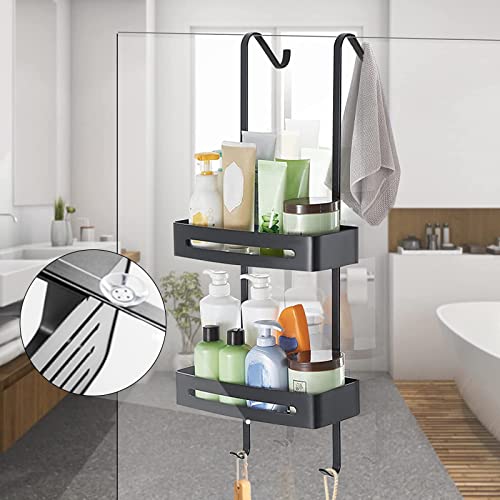 Crtkoiwa Lot De 2 Supports De Douche, Support De Douche Noir, Support De Douche De Rangement d'angle Mural sans PerçAge, Crochet pour Serviette, Panier De Rangement Cover