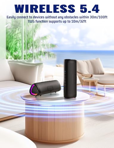 Image of UOHHBOE Bluetooth Speaker, Portable Speaker Wireless with RGB Lights, Louder Volume & Enhanced Bass, IPX5 Waterproof Outdoor Speaker, 24H Playtime, 30M Bluetooth Range for Home Garden Party Camping