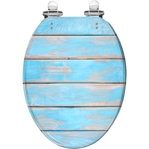 Elongated Toilet Seat Blue wood planks a shabby wooden surface Resin Toilet Seat Slow Quiet Close with Quick-Release Hinges Toilet Seat with Cover Easy to Clean Install