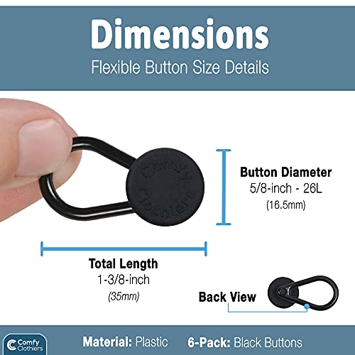 Flexible Button Waist Extenders For Pants (6-Pack Black) Men And Women’s Pants, Shorts, Skirts - Jean Extender Button By Comfy Clothiers #TOP6