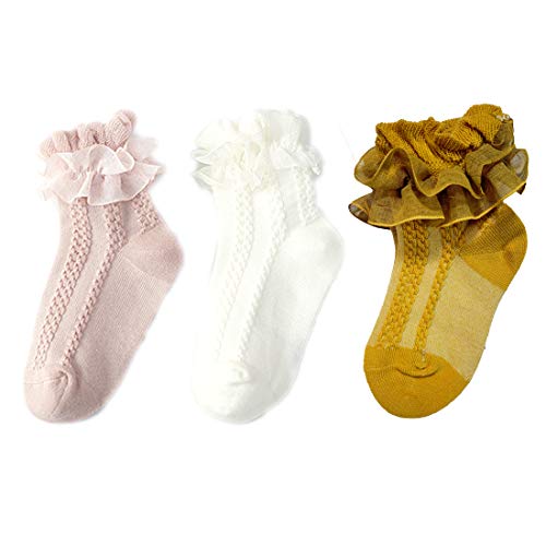 Image of Colorful Childhood Baby-Girls Eyelet Ruffle Lace Socks Toddler Double Lace Dressy Short Socks Newborn/Infants