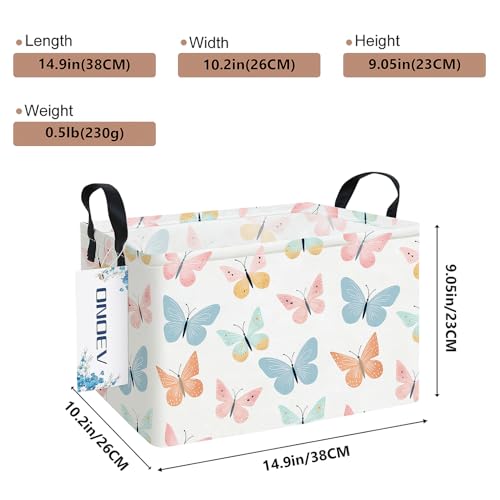 Image of Rectangular Folding Laundry Basket,Waterproof Canvas Basket,Gift Basket,Suitable for Children's Room,Office,Clothes,Toys Storage(Colorful butterfly)