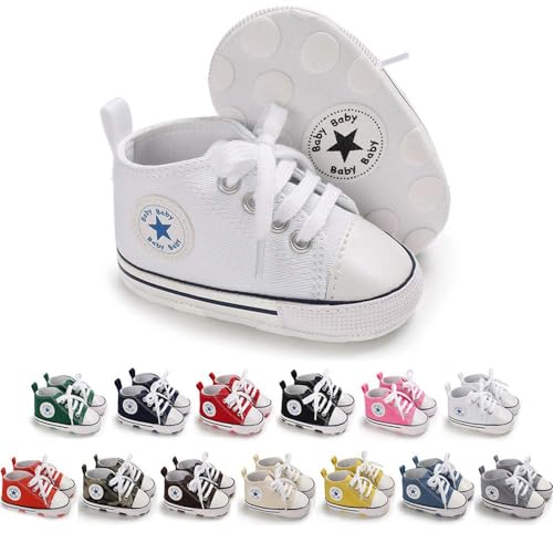 Image of Meckior Save Beautiful Baby Girls Boys Canvas Sneakers Soft Sole High-Top Ankle Infant First Walkers Crib Shoes