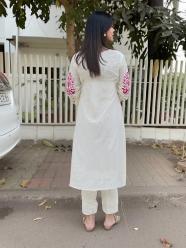 Image of GoSriKi Kurta Sets for Women Viscose Embroidered | Kurta Pant Dupatta Set | Straight Kurti Set for Women | Round Neck 3 /4 Sleeve Ethnic Suit | Designer Indian Kurti Outfit with Pants