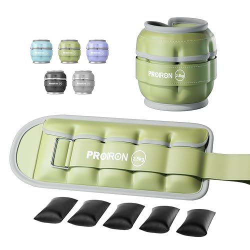 PROIRON 調節可能 足首用ウェイト リストレッグウェイト レディース メンズ 0.5kg~2.5kg ペア 反射アンクルウェイトセット フィットネス エクササイズ ジョギング エアロビクス用 グリーンの商品画像（Amazon）