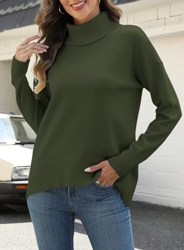 Image of ANFTFH Womens Turtleneck Sweater 2025 Ribbed Knit Top Pullover Sweaters