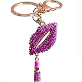 Axmerdal Romantic Sexy Charming Lipstick Lips Shaped Crystal Rhinestone Keychain Key Chain Key Ring Charm Phone Purse Car Bag Pendant Decoration Ornament (Purple)