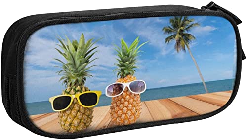 LOUJIN Ananas okulary przeciwsłoneczne drewniany stół dwuwarstwowy piórnik o dużej pojemności zamek błyskawiczny torba do przechowywania artykułów piśmienniczych dla chłopców i dziewcząt, Kolor, 5.0cm