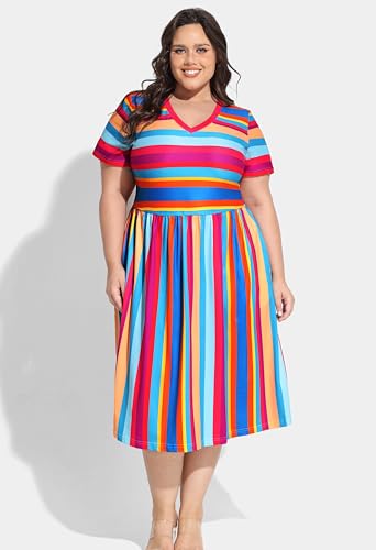 Image of RITERA Plus Size Dresses for Curvy Women Summer Spring Womens Dress V Neck Short Sleeve Casual Dress with Pockets XL-5XL