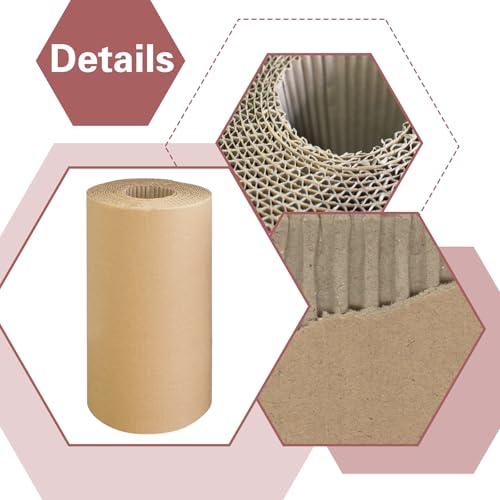 Image of Corrugated Cardboard Roll 12 x 196 Inch Single Face Corrugated Cardboard Roll Shipping Corrugated Roll Heavy Duty Large Paper Corrugated Wrap for Packing Storage Shipping DIY, Brown, 2 Roll