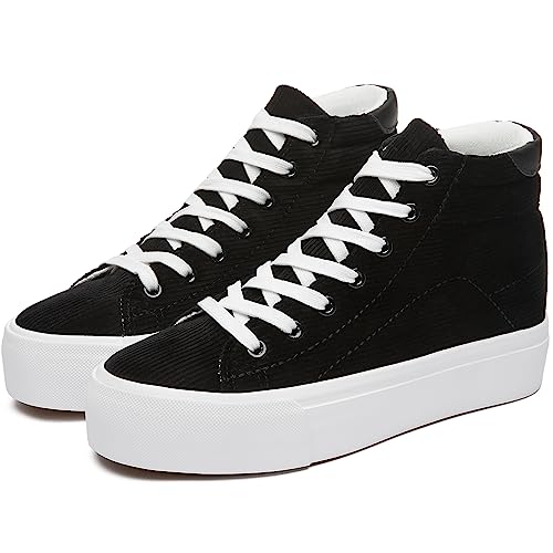 THATXUAOVWomens Corduroy High Top Sneakers,Casual Platform Shoes for Women,Lace up Platform Tennis Shoes