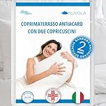 Allergosystem Set Coprimaterasso Antiacaro Matrimoniale con Cerniera 160x190x20cm e 2 Federe Cuscino Letto 50x80cm - Dispositivo Medico Antiacaro e Anallergico MADE IN ITALY - Linea Nuvola