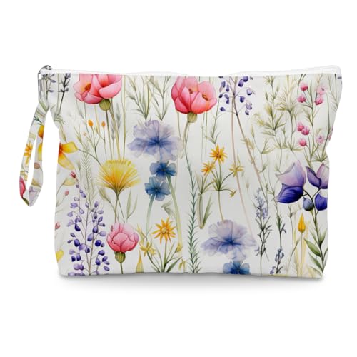 Fokongna Floral Print Wet Bag, Small Portable Waterproof Multi-Functional Organizer for Women, Ideal for Daily, Beach & Travel, Multicolor Wildflower Meadow