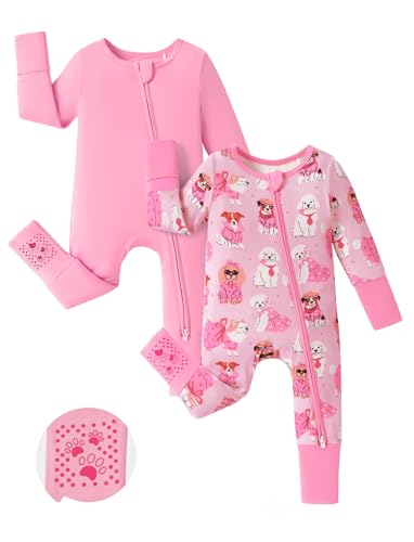 Image of PATPAT Baby Footie Romper, Viscose from Bamboo, Long Sleeve, 2-Way Zipper, Fold-Over Mittens, Cuffs & Anti-Slip Grips