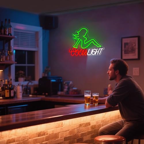Image of Crs Neon Sign, Beer LED Light for Man Cave Bar Decor Green Lady Neon Lights for Bar Wall Art for Beer Pub Restaurant Party Decor