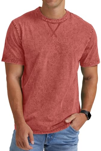 Image of Anelune Men's Distressed 100% Cotton T-Shirt Vintage Hip Hop Streetwear Oversized Crew Neck Casual Summer Short Sleeve Tops Red S