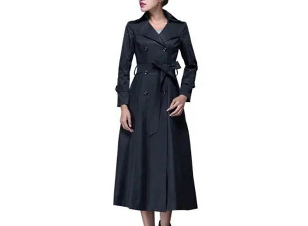 Women Long Casual Trench Coat Solid Color Lapel Double Breasted Loose Fit Chic Outerwear