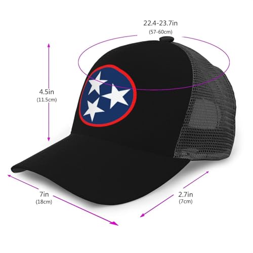 Tennessee Tri Star Flag Mesh Baseball Cap - Classic Adjustable Peaked Cap, Trucker Hat for Men and Women3