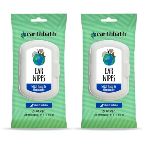 earthbath, Dog Ear Wipes - Gentle Dog Ear Cleaner, Best Pet Wipes for Dogs & Cats, Made in USA, Cruelty-Free Dog Wipes, Keep Your Pet's Ears Naturally Clear & Infection Free - 30 Count (2 Pack)