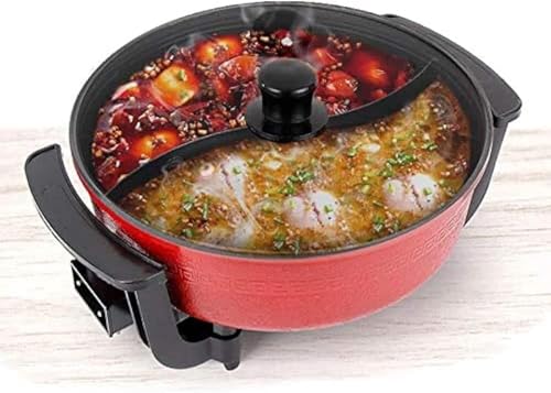Image of Electric Hot Pot with Divider Shabu Shabu Hot Pot Non-Stick Cooking Frying Pan Chinese Hot pot for Kitchen Dual Sided Smokeless Pot with Steamer Cooker with Lid Heat Frying Pan