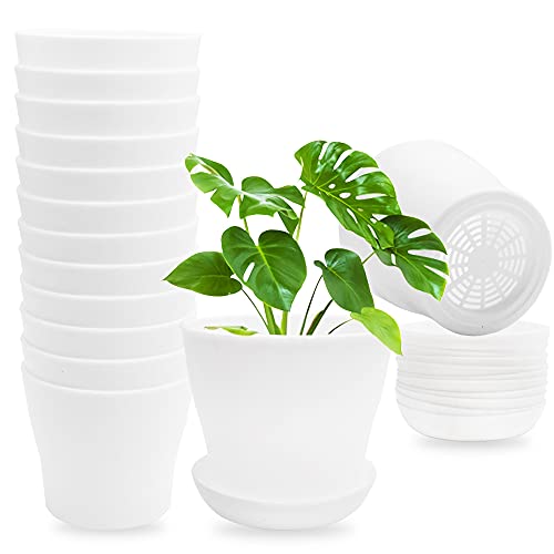 Plant Pots,Set of 12 White Plastic Planters with Drainage Trays Indoor Flower Plant Nursery Pot for House Plants,Succulents,Herbs,Flowers and Cactus Plant Pots,Set of 12 White Plastic Planters with Drainage Trays Indoor Flower Plant Nursery Pot for House Plants,Succulents,Herbs,Flowers and Cactus