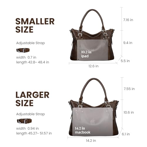 Image of HESHE Leather Purses and Handbag for Women Shoulder Bag Tote Top Handle Bag | Genuine Designer Large Capcity Hobo Crossbody Satchel Travel Work Ladies Zippered Ladies Daily Bag Adjustable Long Strap