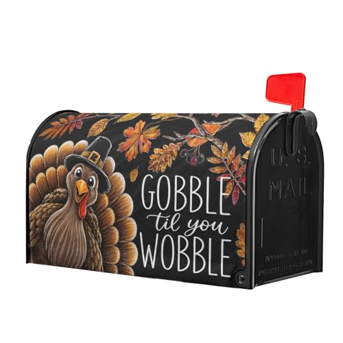 Image of Thanksgiving Turkey Mailbox Cover Magnetic 25.5 inchx21 inch | Fall Autumn Maple Leaf Black Mailbox Wrap Post Cover Large Size for Garden Yard Outdoor Outside Holiday Decor