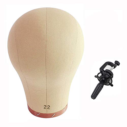 Deewin 21"-24" Cork Canvas Block Head Cosmetology Mannequin Head Wig Display Making Styling Manikin Head With Mount Hole and Clamp Stand 21"