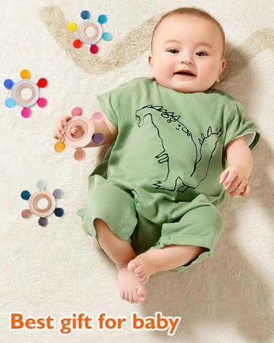 Image of Silicone & Wooden Baby Teether for 0-12 Months | Food Grade Silicone Teething Toy | Soft & Safe Gum Relief | BPA Free Chew Toy for Infants 3-6, 6-12 Months | Teething Toys for Babies (Round Ring)