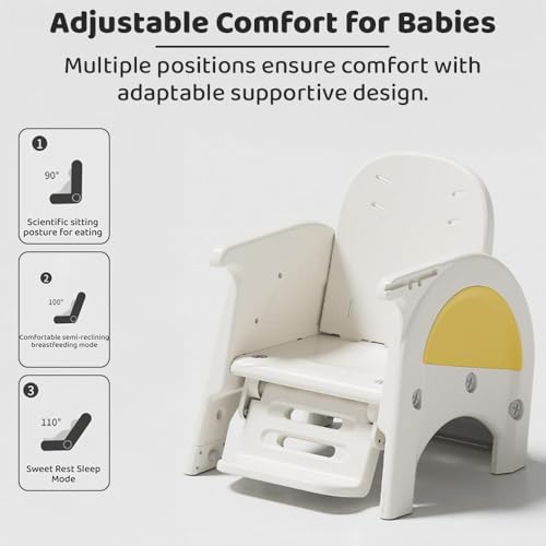 Image of StarAndDaisy Baby high Chair for Baby Feeding Chair for 0 to 5 Years with Removable Tray, Convertible Baby High Chair to Study Table & Chair Set, 5-Point Safety Belt, Multi Backrest Position -Yellow